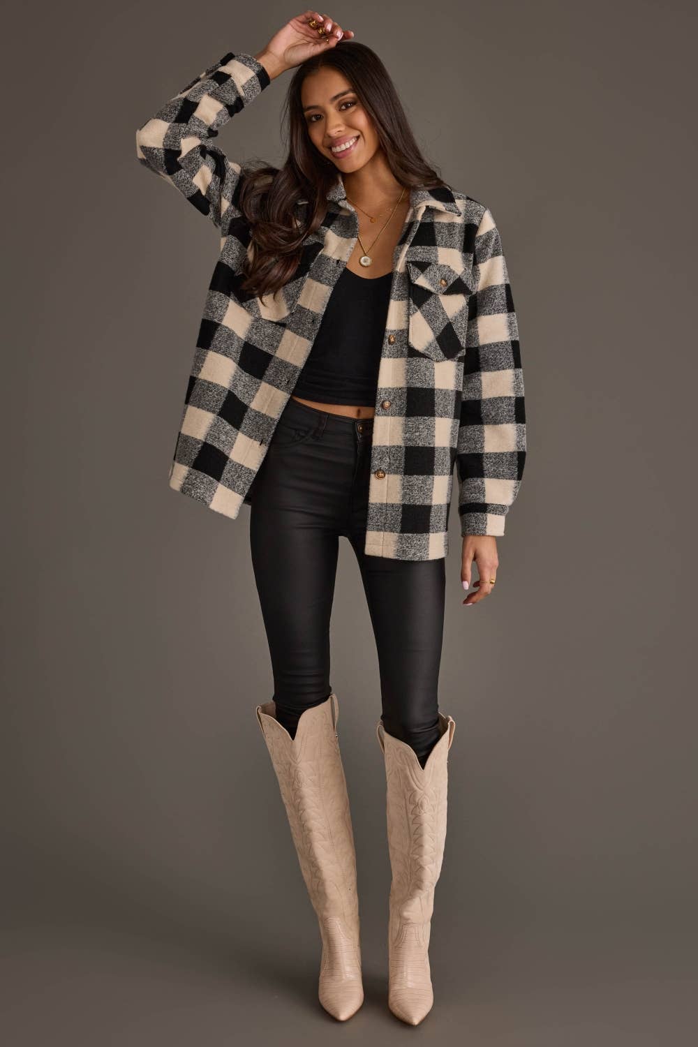 Black & Cream Plaid Jacket