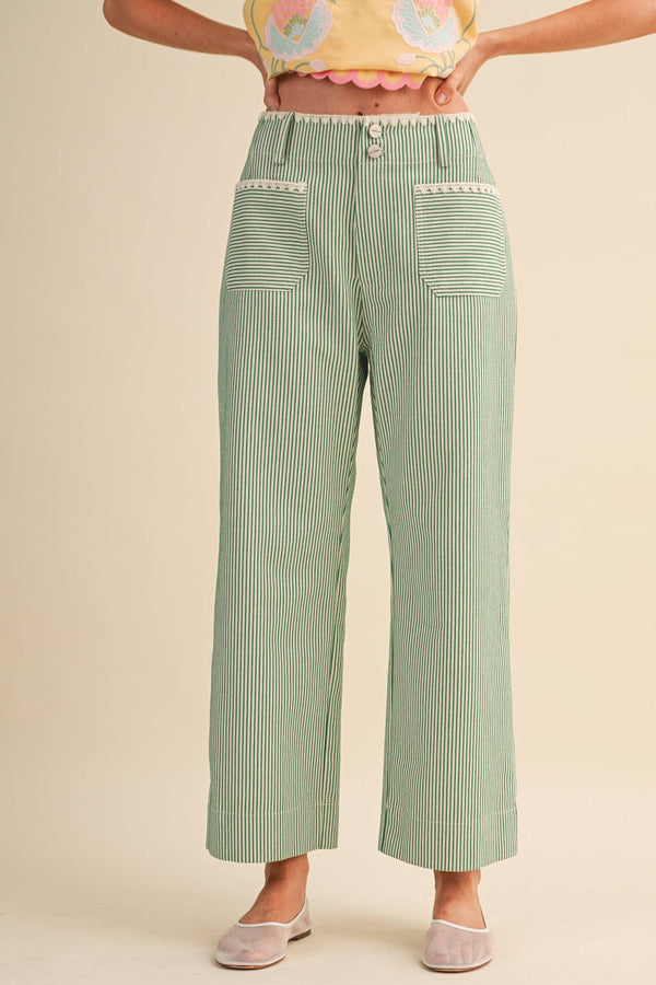 Savannah Stripe Wide Leg Pants: Green Stripe