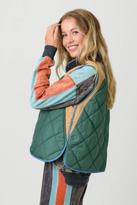 Stacey Color Block Padded Vest: Green Mix