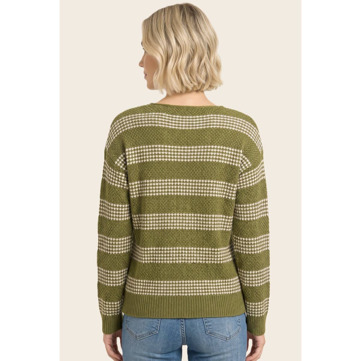 The Maren Olive Stripe Sweater: Matcha Green
