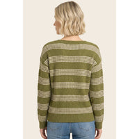 The Maren Olive Stripe Sweater: Matcha Green