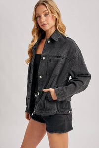 Cheyenne Oversized Denim Jacket – Women’s Casual Layering Jean Jacket, Button-Down Denim Shacket