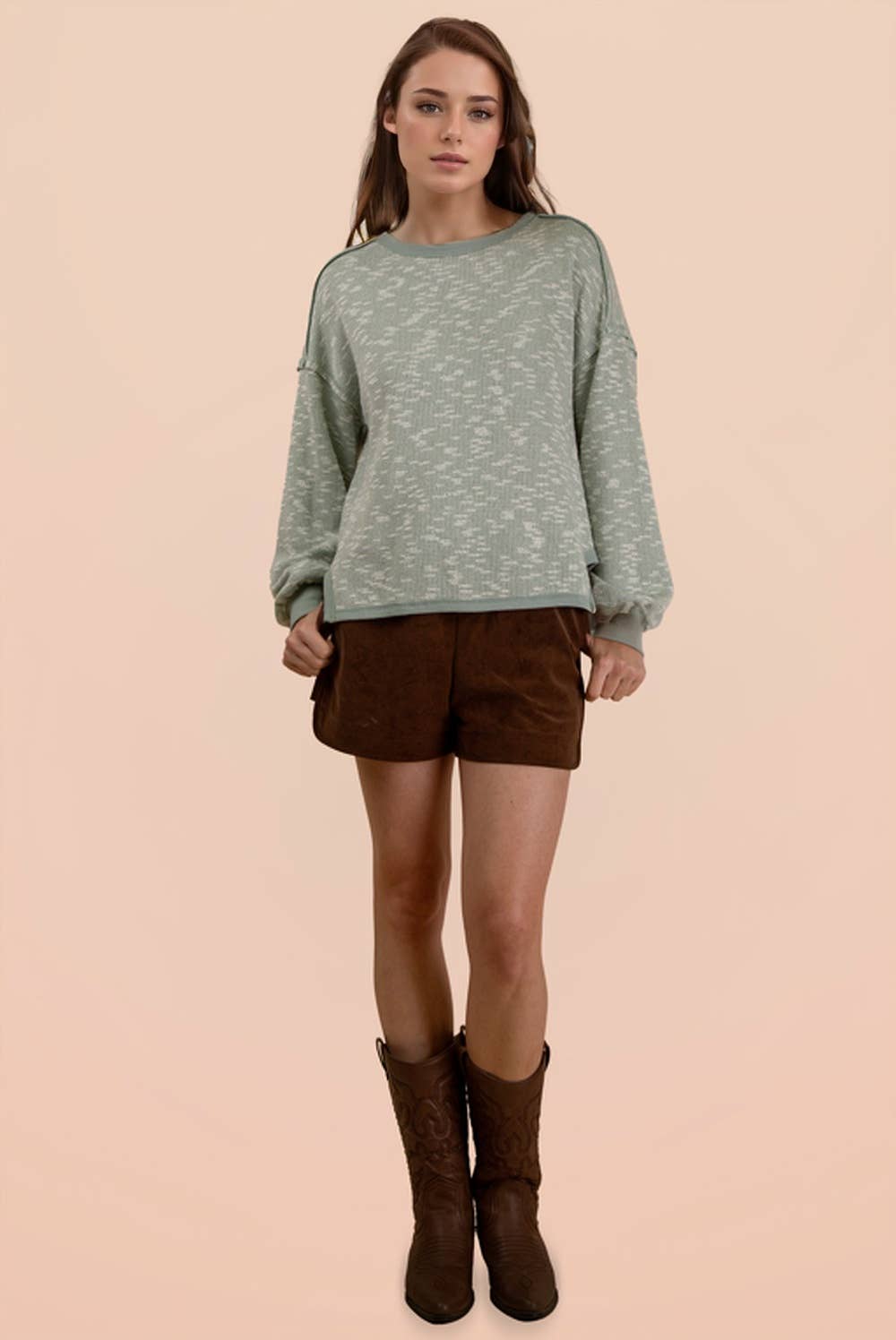 Willow Oversized Textured Knit Casual Top: Sage