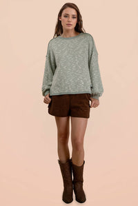 Willow Oversized Textured Knit Casual Top: Sage