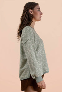 Willow Oversized Textured Knit Casual Top: Sage