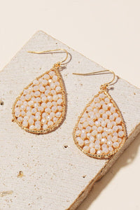 Faceted Beaded Tear Dangle Hook Earrings: BK