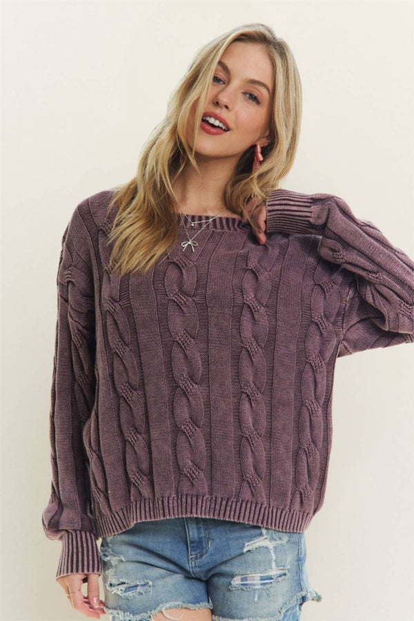 Good Intentions Cable Knit Sweater: Plum