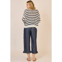 Classic Stripe Open Knit Sweater: Off White/Navy