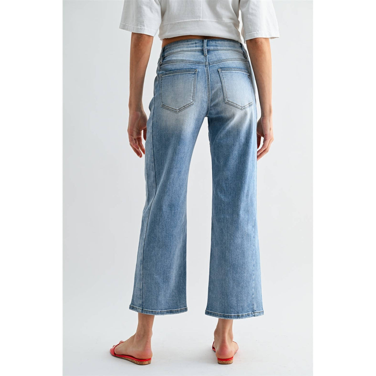 The Easy Street Mid Rise Straight Ankle Jeans | Relaxed Fit Light Wash Denim