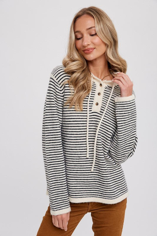 Nic Stripe Henley Sweater-Cream/Black