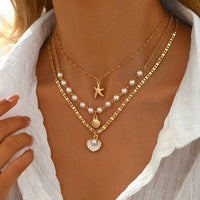 Coastal Glow Layered Seashell Necklace – 18K Gold Stainless Steel Tarnish-Free Jewelry