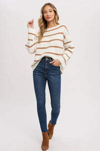 Taylor Chunky Striped Sweater:  Ivory