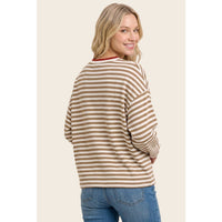 RELAXTED FIT STRIPED SWEATSHIRT: CAMEL / S-M-L-XL(2-2-2-1)