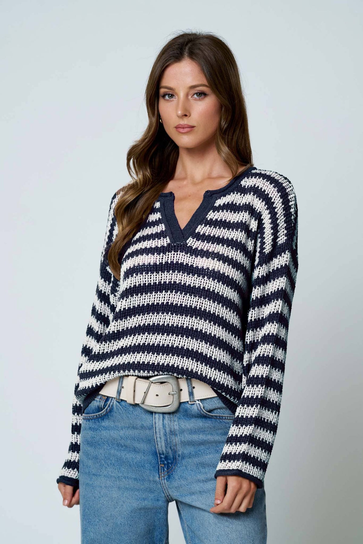 Autumn Social Stripe Sheer Knit Sweater