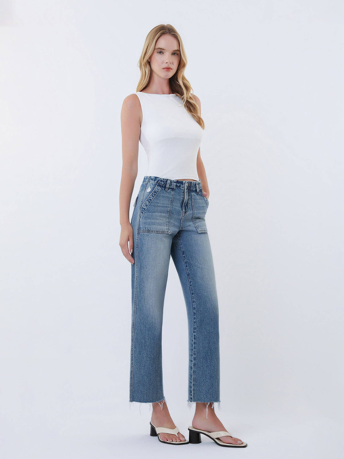 Pocket Change Crop High Rise Slim Wide Leg Jeans