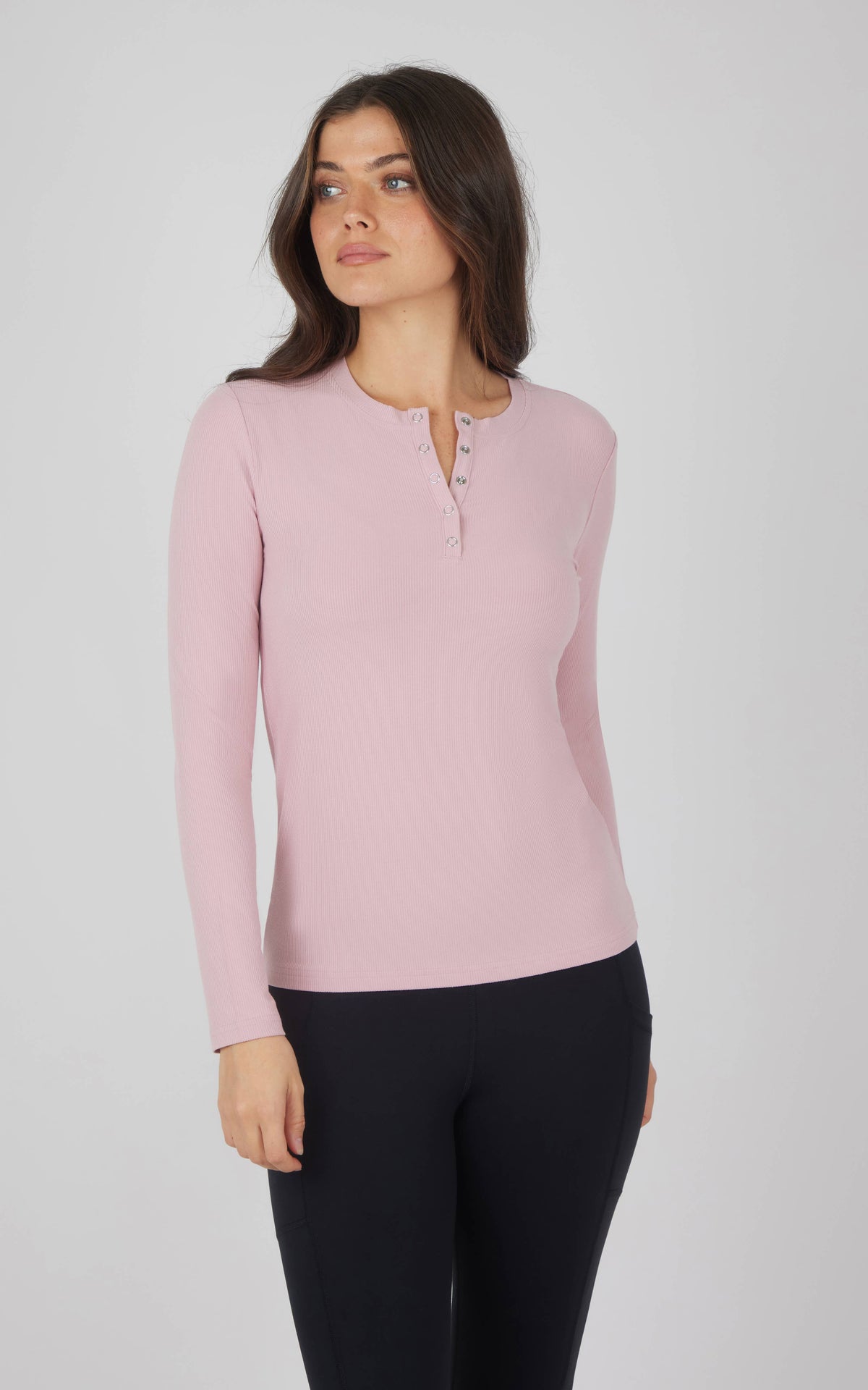 Brinley Rib Knit Henley Long Sleeve Top — Women’s Essential Layering Tee | Soft Stretch Rib