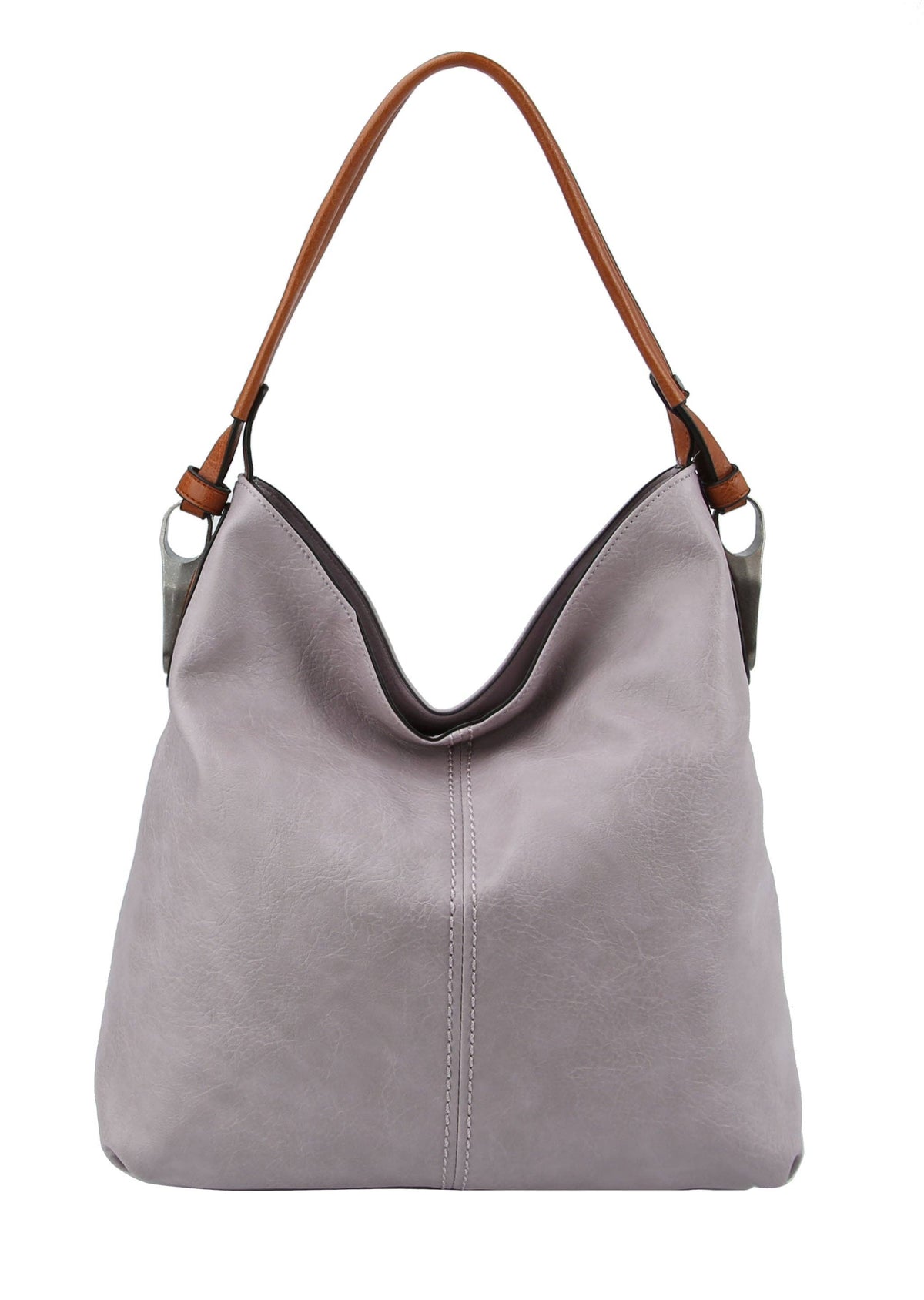 Rustic Roadside Faux Leather Hobo Shoulder Bag – Brown, Grey, Mocha | Large Slouchy Tote with Side Metal Accents & Adjustable Strap