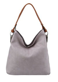 Rustic Roadside Faux Leather Hobo Shoulder Bag – Brown, Grey, Mocha | Large Slouchy Tote with Side Metal Accents & Adjustable Strap