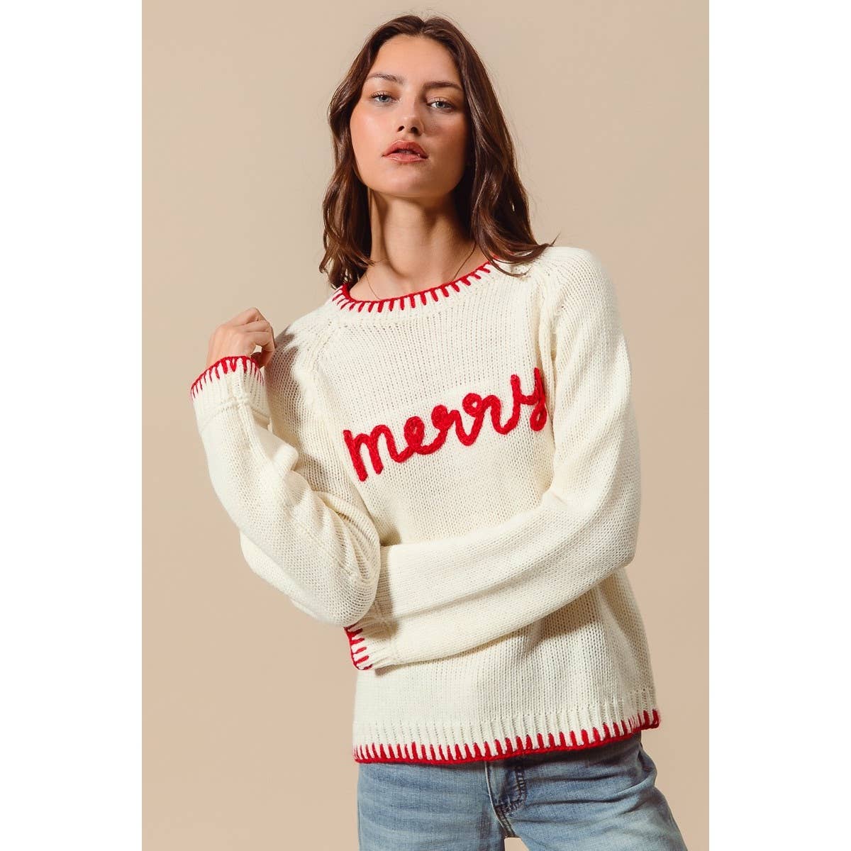 Making Spirits Bright Merry Sweater: Ivory/ Red