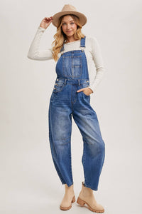 Juniper Barrel Leg Denim Overalls – Vintage Medium Wash Barrel-Leg Overalls with Adjustable Straps