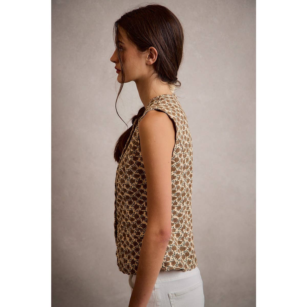Heirloom Floral Button Vest: Cream/Multi