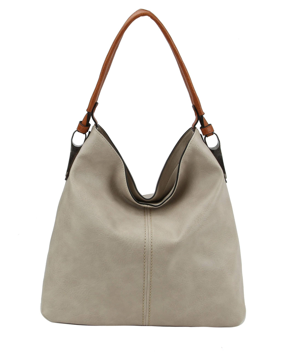 Rustic Roadside Faux Leather Hobo Shoulder Bag – Brown, Grey, Mocha | Large Slouchy Tote with Side Metal Accents & Adjustable Strap