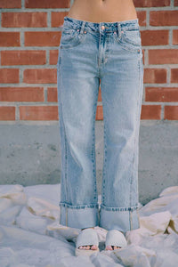 The Sutton Vintage Wash Side Seam Cuffed Straight Jeans