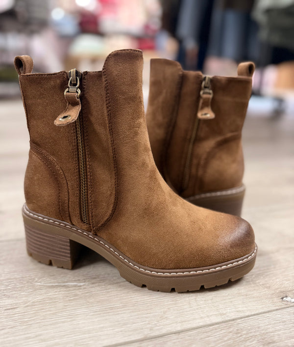 Pierre Dumas Everlee Suede Lug Ankle Boot – Chunky Heel Side-Zip Bootie