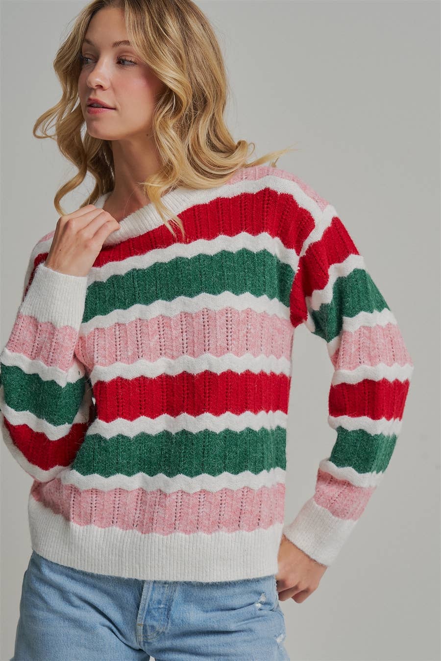 Merry & Bright Stripe Sweater: Ivory/ Multi