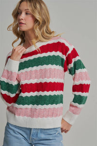 Merry & Bright Stripe Sweater: Ivory/ Multi
