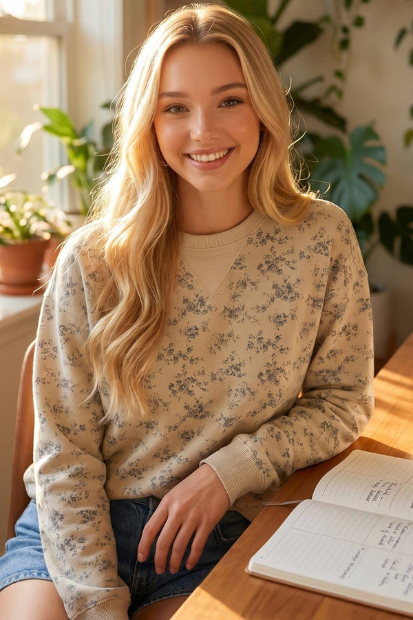 Softly Spoken Floral Sweatshirt: Oatmeal