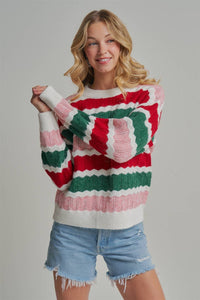 Merry & Bright Stripe Sweater: Ivory/ Multi