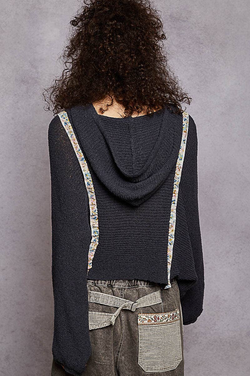 Rosalie Cropped Hooded Knit Sweater – Lightweight Long Sleeve Textured Hoodie Top for Women