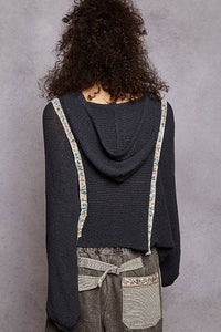 Rosalie Cropped Hooded Knit Sweater – Lightweight Long Sleeve Textured Hoodie Top for Women