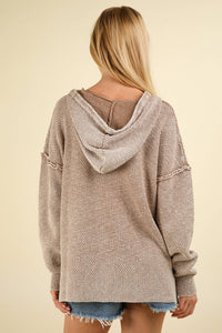 Lacey Vintage Wash Hooded Sweater: Taupe