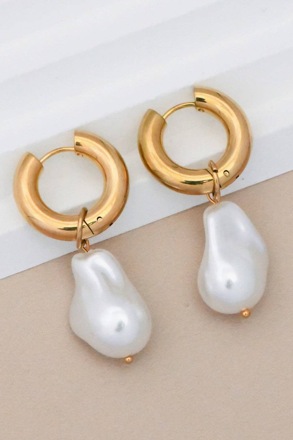 The Brielle Pearl Drop Earrings – 18K Gold Dipped Waterproof Stainless Steel Earrings