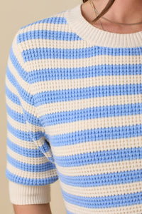 The Camden Stripe Knit Top: Cream/ Blue