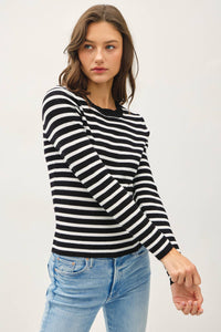 Vanessa Classic Fit Basic Striped Sweater: Black/White