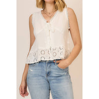 Ivory Eyelet Peplum Tie Front Top: Off White
