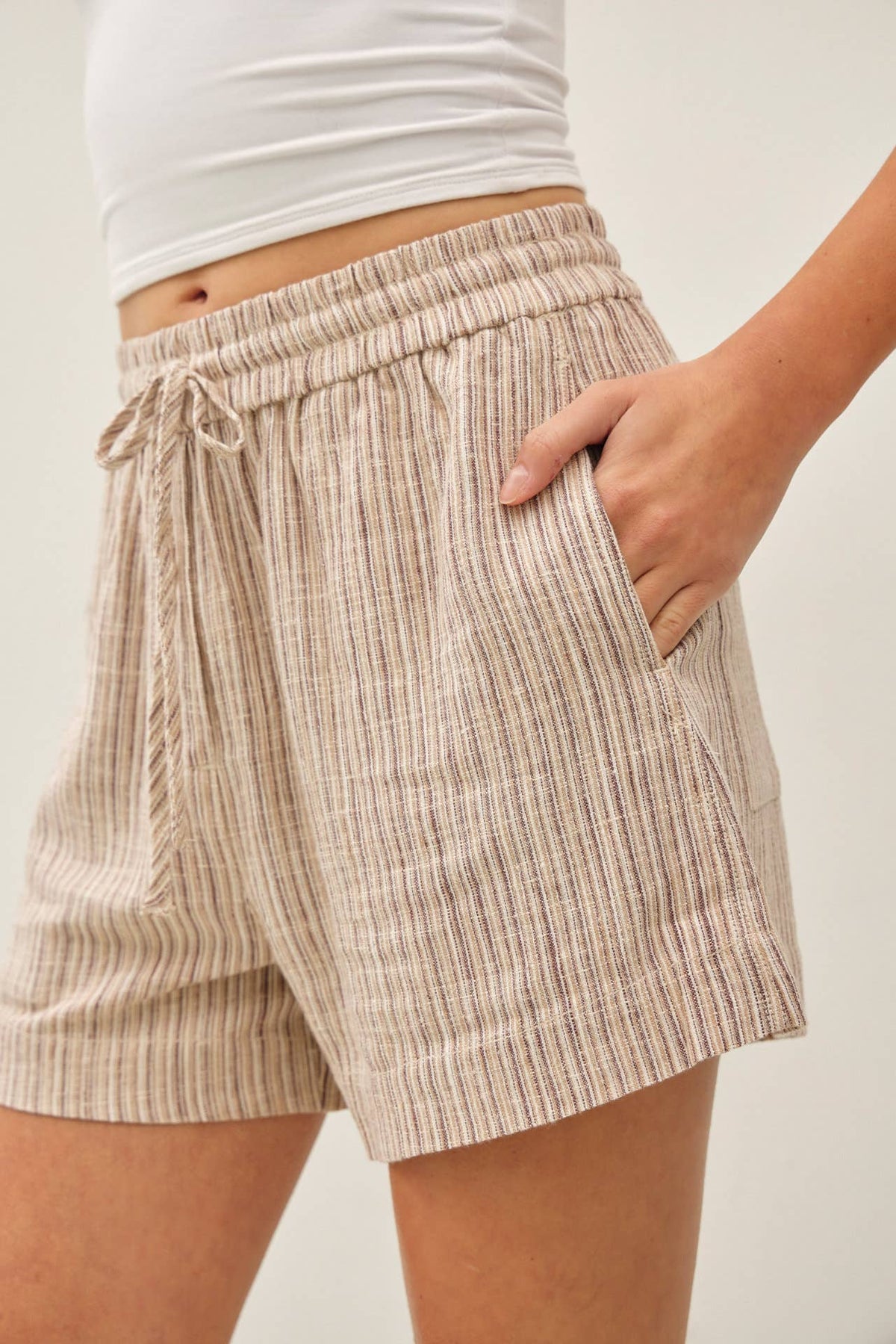 The Maris Striped Linen Blend Shorts – Drawstring Elastic Waist Lightweight Shorts