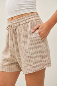 The Maris Striped Linen Blend Shorts – Drawstring Elastic Waist Lightweight Shorts