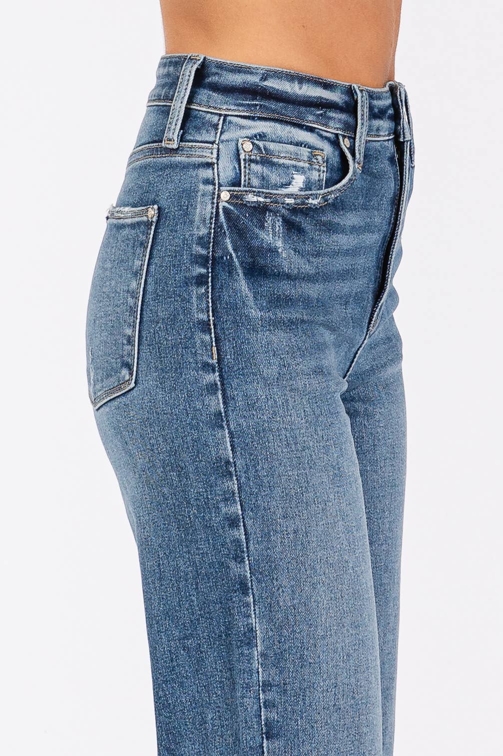 Ella High Rise Relaxed Straight Jeans with Cuffed Hem – Medium Wash