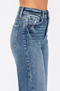 Ella High Rise Relaxed Straight Jeans with Cuffed Hem – Medium Wash