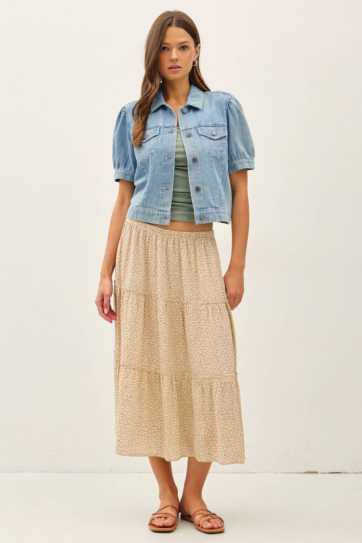 The Harlow Puff Sleeve Denim Jacket: Light Wash