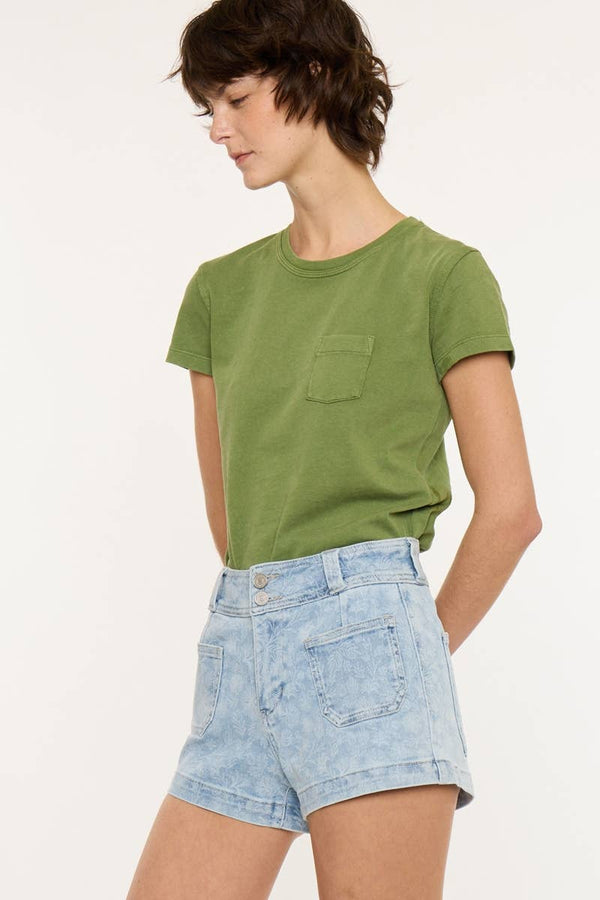 KanCan Wildflower Denim Shorts:  Light Wash