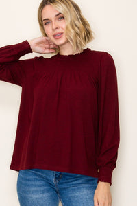 Clara Smocked High Neck Long Sleeve Top – Ruffle Detail Blouse