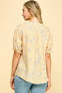 Daisy Lane Puff Sleeve Floral Blouse | V-Neck Ruffle Trim Top