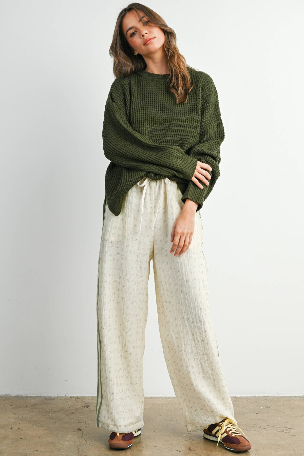 Everyday Essential Waffle Knit Sweater: Olive