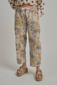 Autumn Story Patchwork Mid Rise Elastic Waist Drawstring Pants