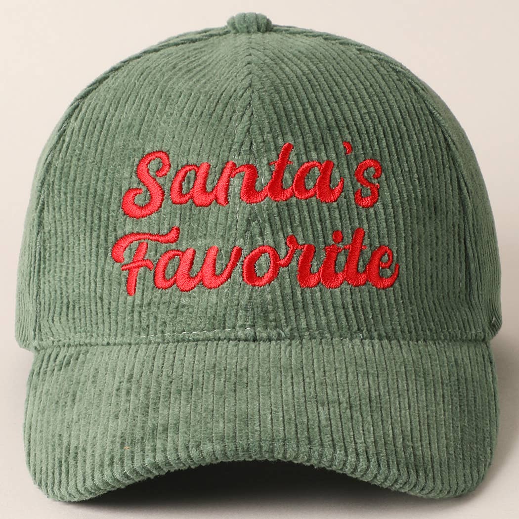 Santa’s Favorite Corduroy Embroidered Hat – Holiday Edition (Green or Pink)